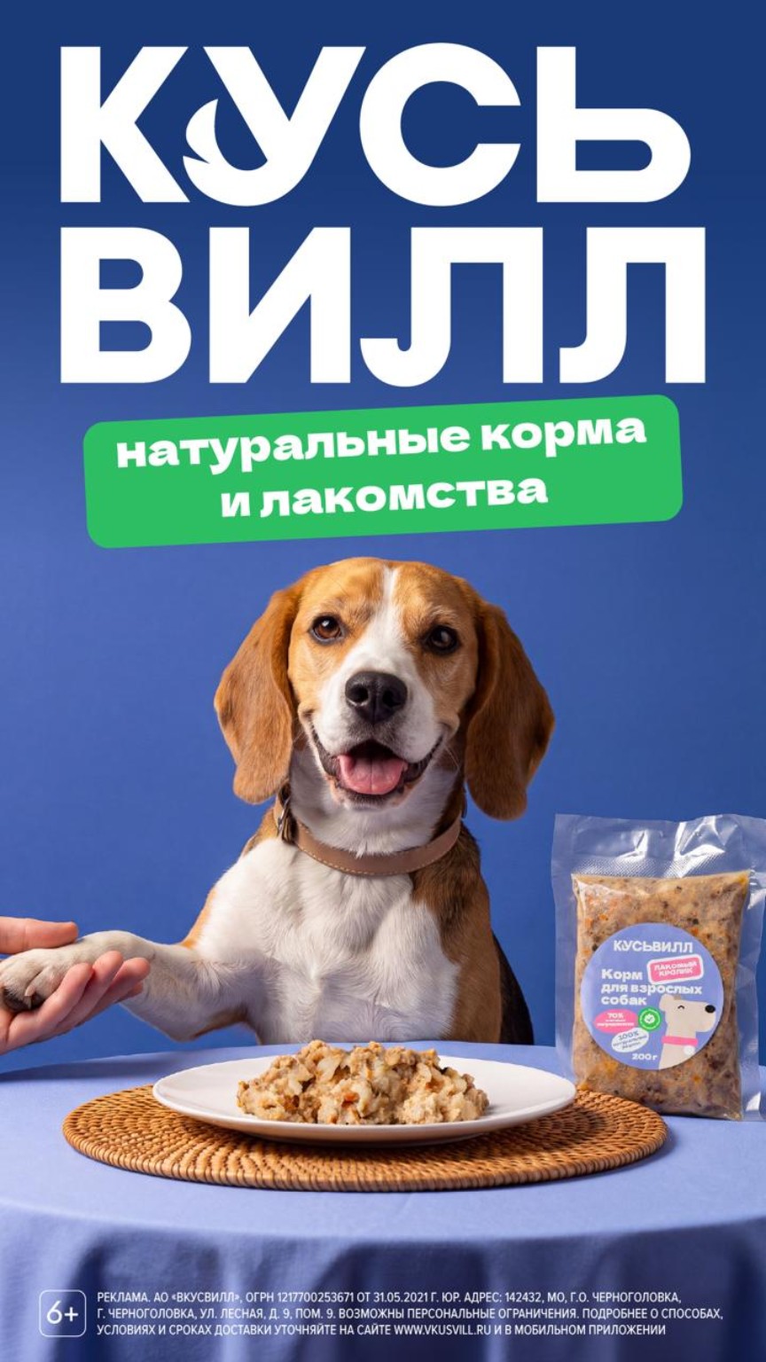 KusVill turkey dog food creative with a beagle